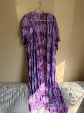 Purple Tie-Dye Open Front Kimono - Women's Lightweight Top